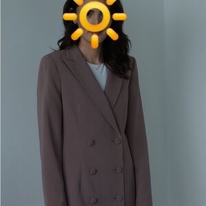 Brown Double-Breasted Blazer with Textured Fabric